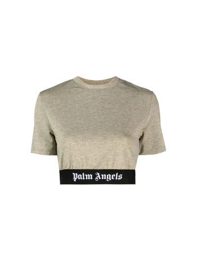 Shop Palm Angels Logo-tape Cropped T-shirt In Metallic