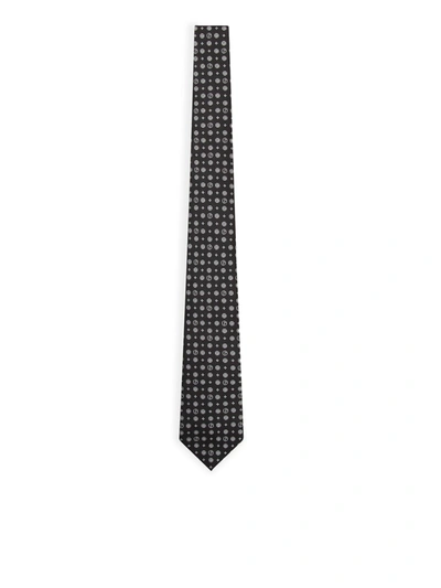 Shop Giorgio Armani Monogram Jacquard Silk Blend Tie In Black