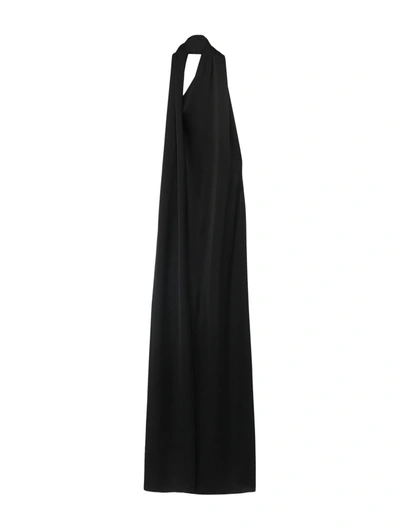 Loewe Satin Maxi Dress With Scarf In Black