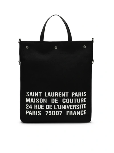 Shop Saint Laurent Black North/south Tote Bag In Canvas