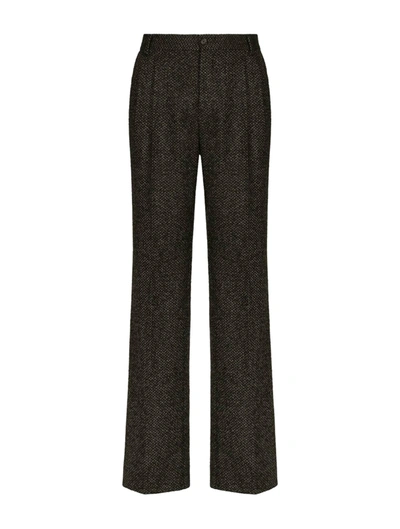 Shop Dolce & Gabbana Straight-leg Stretch-wool Trousers In Black