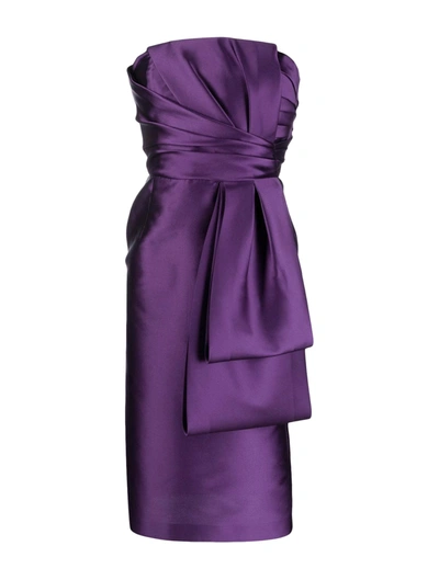 Shop Alberta Ferretti Strapless Draped Midi Dress In Pink & Purple