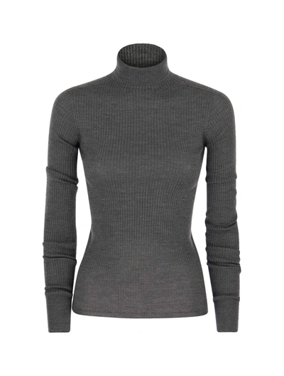 Shop Sportmax Turtleneck Sweater In Virgin Wool In Grey