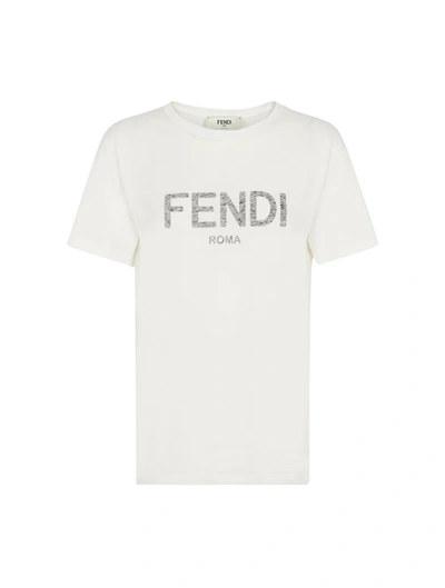 Shop Fendi White Jersey T-shirt In Nude & Neutrals