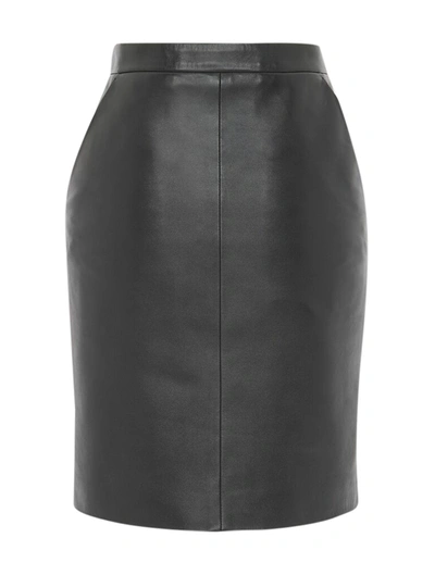Shop Saint Laurent Pencil Skirt In Shiny Lambskin In Black