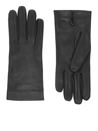 Shop Saint Laurent Short Lambskin And Silk Gloves In Black
