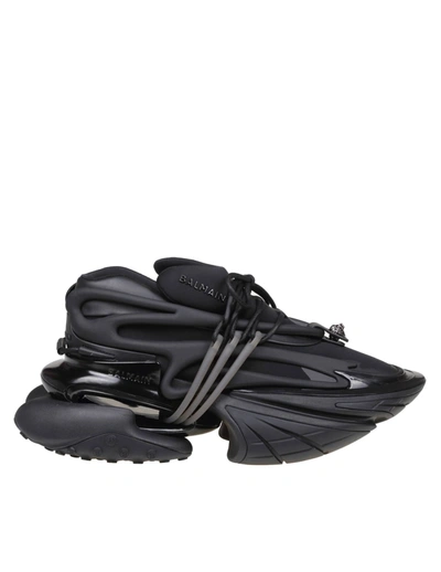 Shop Balmain Unicorn Sneakers In Neoprene And Black Leather In Noir