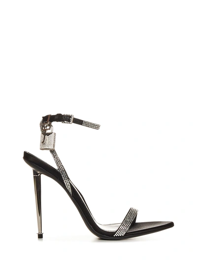 Shiny leather padlock pointy online naked sandal 105 mm