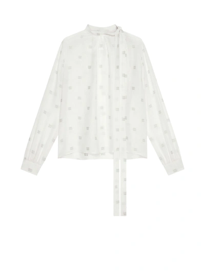 Shop Givenchy 4g Silk Blouse In White Silvery