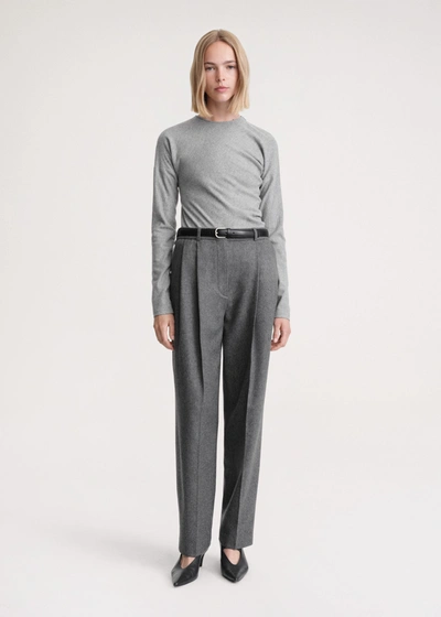 Shop Totême Double-pleated Tailored Trousers Grey Mélange In Grey Melange
