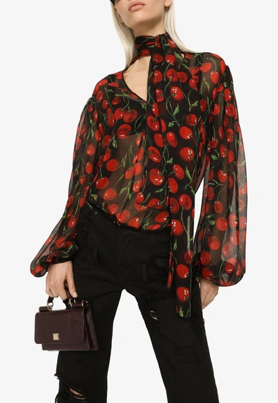 Shop Dolce & Gabbana Cherry Print Blouse In Chiffon In Multicolor