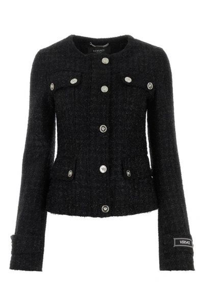 Shop Versace Woman Black Tweed Blazer