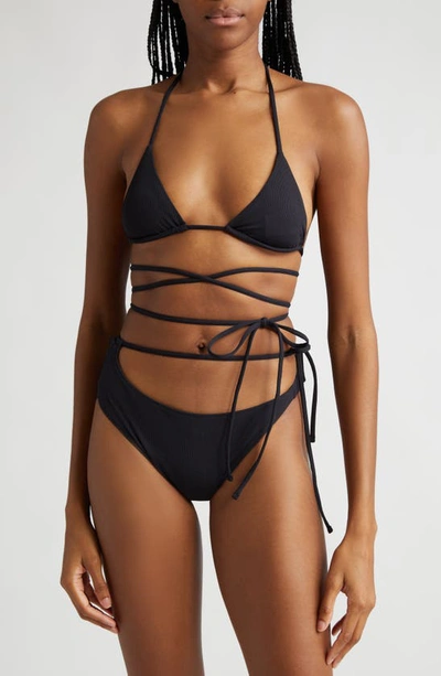 Shop K.ngsley Naomi Asymmetric Tie Waist Bikini Bottoms In Black