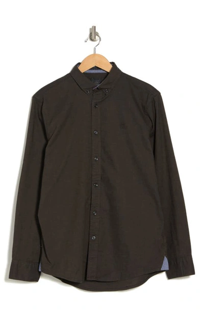 Shop 14th & Union Stretch Cotton Oxford Button-down Shirt In Olive Night- Black Oxford
