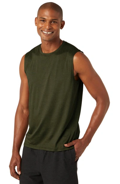 Shop Beyond Yoga Featherweight Freeflo Muscle Tank In Beyond Olive Heather