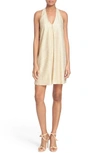 Alice And Olivia 'holland' Metallic T-back Trapeze Dress In Cream/ Gold
