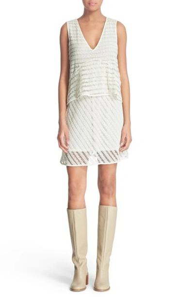 See By Chloé Sleeveless Sheer-stripe Popover Dress, White In Natural White