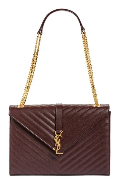 Saint Laurent 'large Monogram' Grained Leather Shoulder Bag - Red In Amaranto
