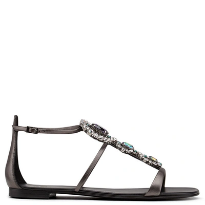 Giuseppe Zanotti - Laminated Gray Leather Sandal With Crystals Gilda In Grey