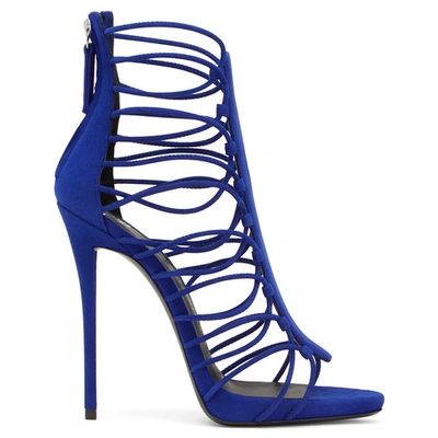Shop Giuseppe Zanotti - Blue Suede Sandal With Corded Sides Suede Zoey