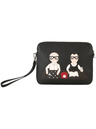 Dolce & Gabbana Handheld Pouch With Patches Of Designers In Black