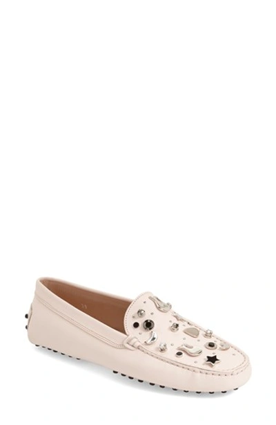 Tod's 'gommini - Guitar' Embellished Driving Loafer (women) In Pink