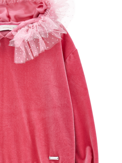Monnalisa Chenille Sweatshirt With Tulle Hood In Fuchsia
