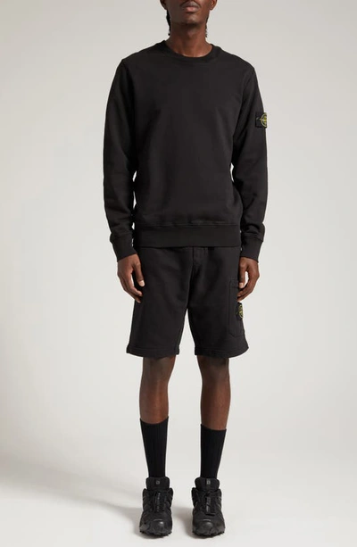 Shop Stone Island Compass Logo Cotton Crewneck Sweatshirt In Black