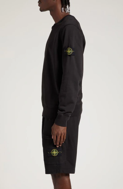 Shop Stone Island Compass Logo Cotton Crewneck Sweatshirt In Black