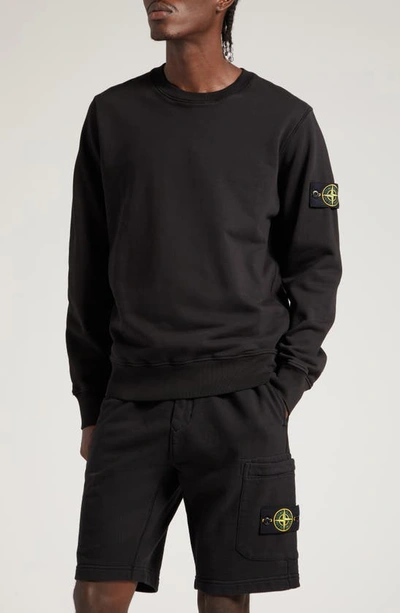 Shop Stone Island Compass Logo Cotton Crewneck Sweatshirt In Black