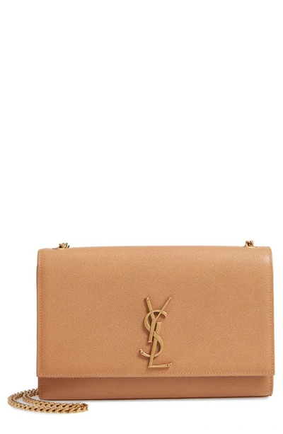 Shop Saint Laurent Medium Kate Pebbled Calfskin Shoulder Bag In Dune