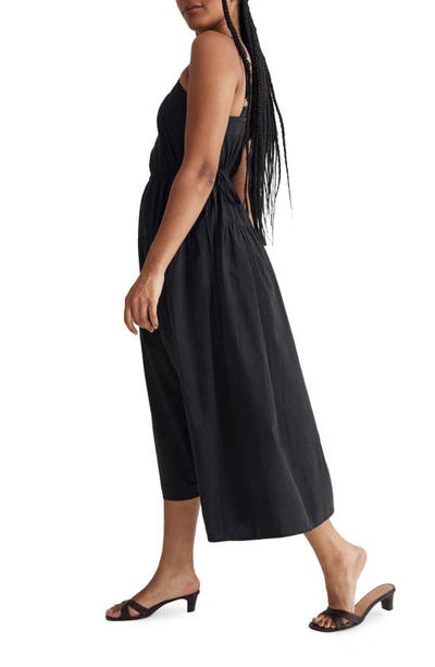 Shop Madewell Halter Tiered Poplin Midi Dress In True Black