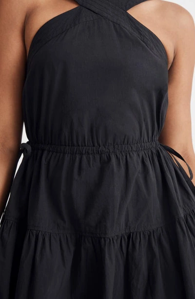 Shop Madewell Halter Tiered Poplin Midi Dress In True Black