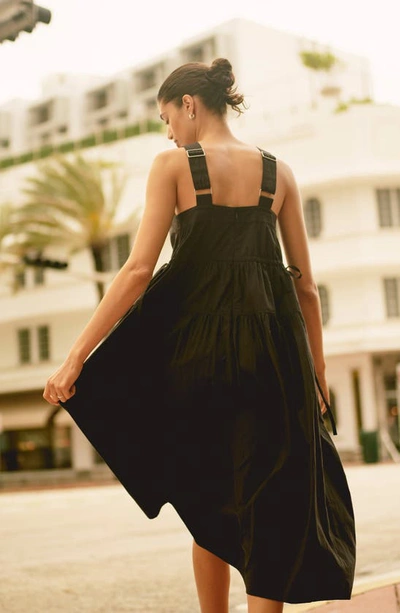 Madewell Halter Tiered Poplin Midi Dress In True Black