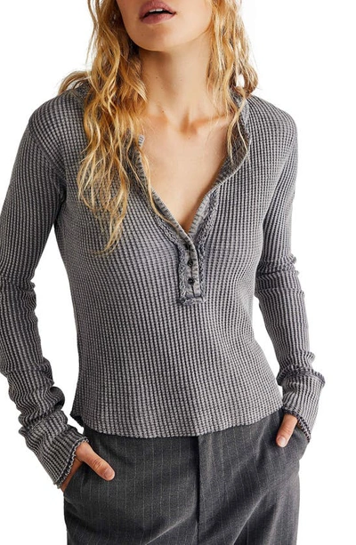 Shop Free People Colt Long Sleeve Waffle Knit Henley In Charcoal