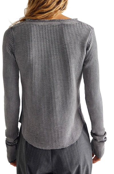 Shop Free People Colt Long Sleeve Waffle Knit Henley In Charcoal