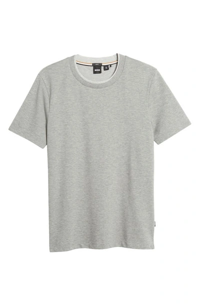 Hugo Boss Slim-fit T-shirt In Structured Cotton With Double Collar In Silver
