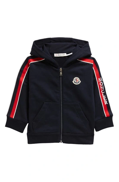 Shop Moncler Kids' Front Zip Stretch Cotton Hoodie In Navy