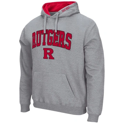 Colosseum Men's  Heathered Gray Rutgers Scarlet Knights Arch And Logo 3.0 Pullover Hoodie In Heather Gray
