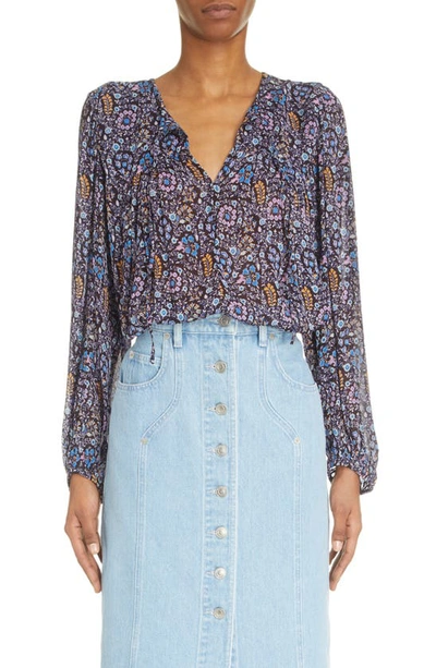 Shop Isabel Marant Étoile Daytonea Floral Balloon Sleeve Blouse In Midnight