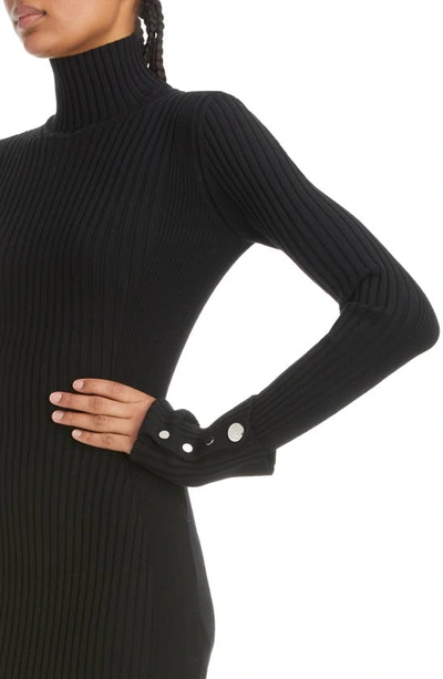 Shop Rabanne Rib Long Sleeve Turtleneck Wool Blend Sweater Dress In Black