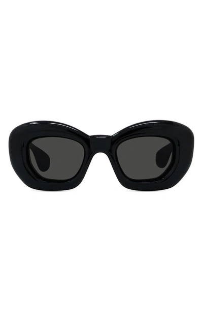 Loewe Inflated 47mm Butterfly Sunglasses In Shiny Black / Smoke