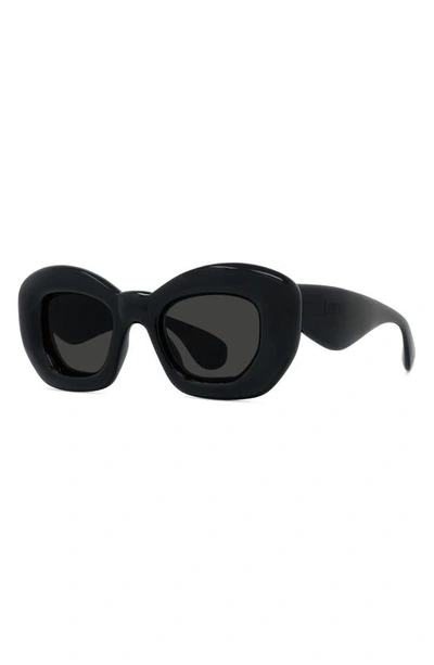 Shop Loewe Inflated 47mm Butterfly Sunglasses In Shiny Black / Smoke