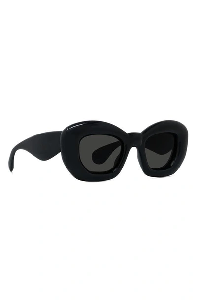 Shop Loewe Inflated 47mm Butterfly Sunglasses In Shiny Black / Smoke