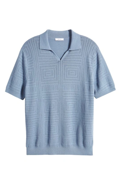Shop Reiss Thames Geometric Textured Polo Sweater In Porcelain Blue