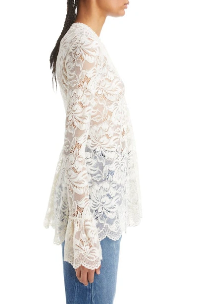Shop Rabanne Pintuck Pleat Long Sleeve Lace Blouse In Ivory
