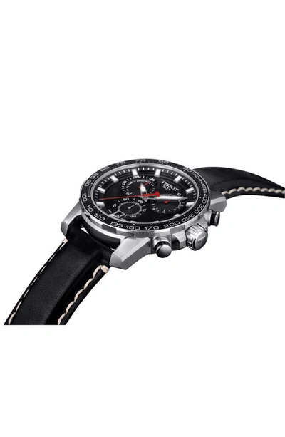 Shop Tissot Supersport Chronograph Leather Strap Watch, 45.5mm In Black/ Silver