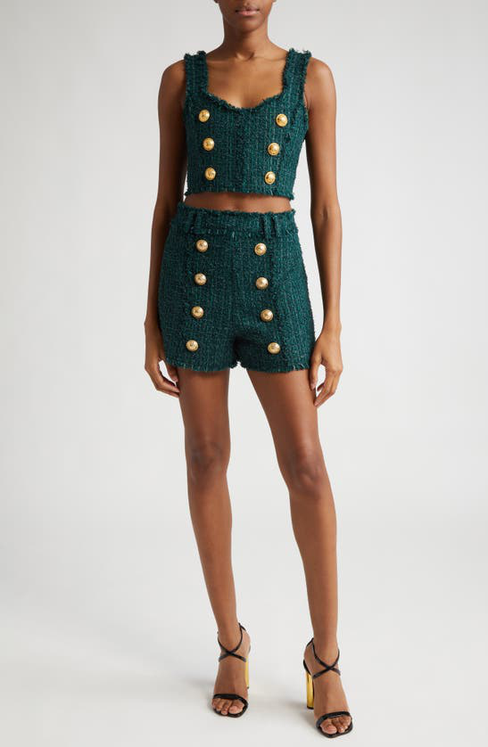 Balmain high-waisted button-detailed shorts - Green