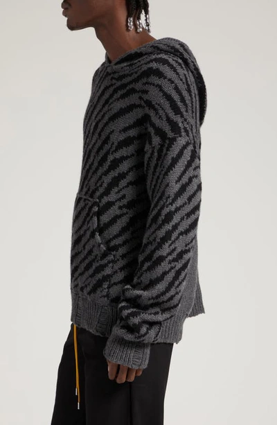 Shop Rhude Zebra Stripe Wool & Cashmere Sweater Hoodie In Black/ Charcoal
