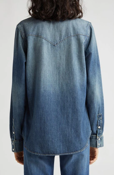 Shop Nili Lotan Travis Long Sleeve Chambray Shirt In Classic Wash